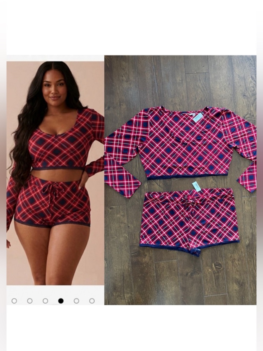 NWT Plus La Vie En Rose Plaid Matching Set Crop Top and Shorts. XXL